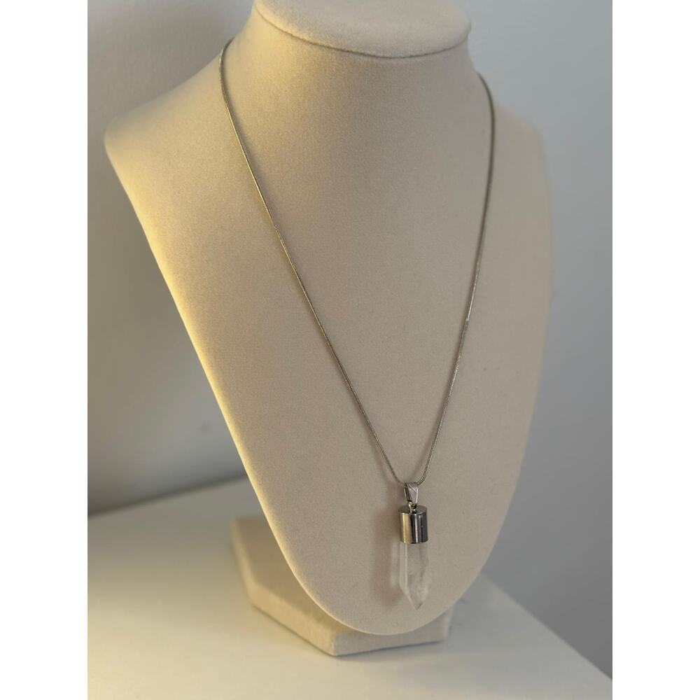 Clear Quartz Crystal Necklace Silver Pendant Healing Stone Minimal - Picture 6 of 6